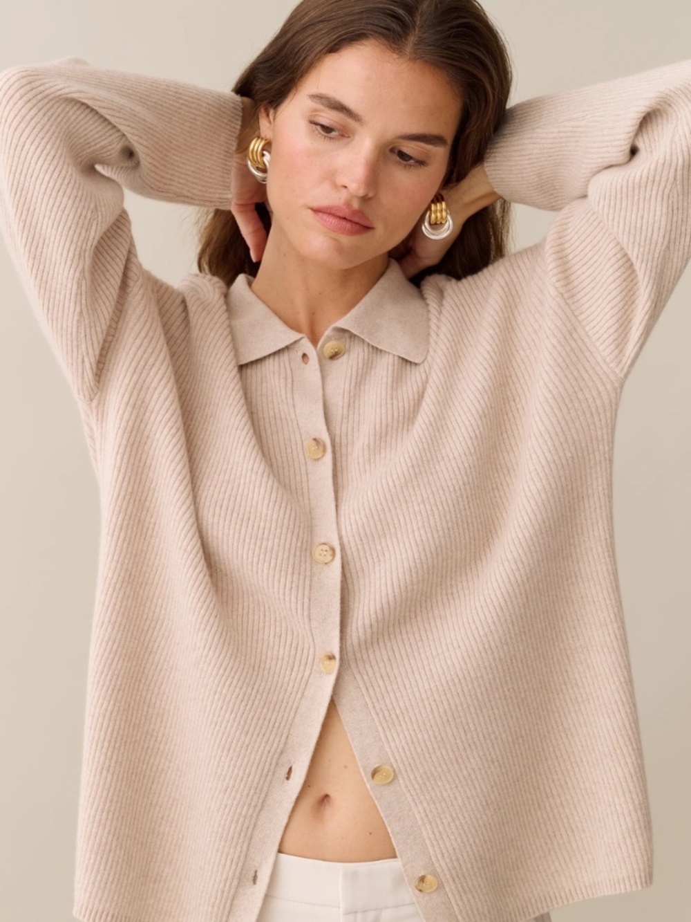 Few Moda CAARA Colby Cashmere Cardigan Oatmeal Small